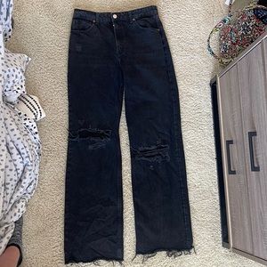 Zara Black Ripped Wide Leg Jeans; Size US 12